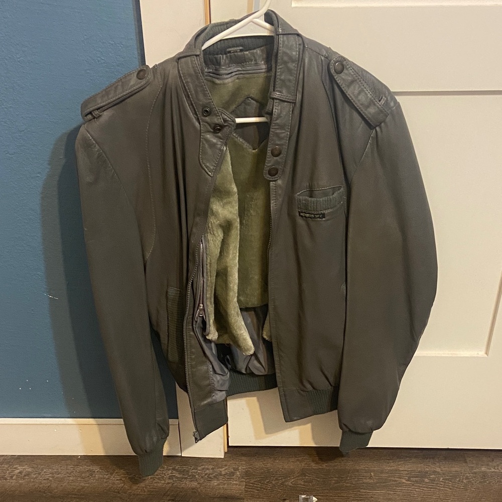 Members Only Dark Grey Leather Jacket